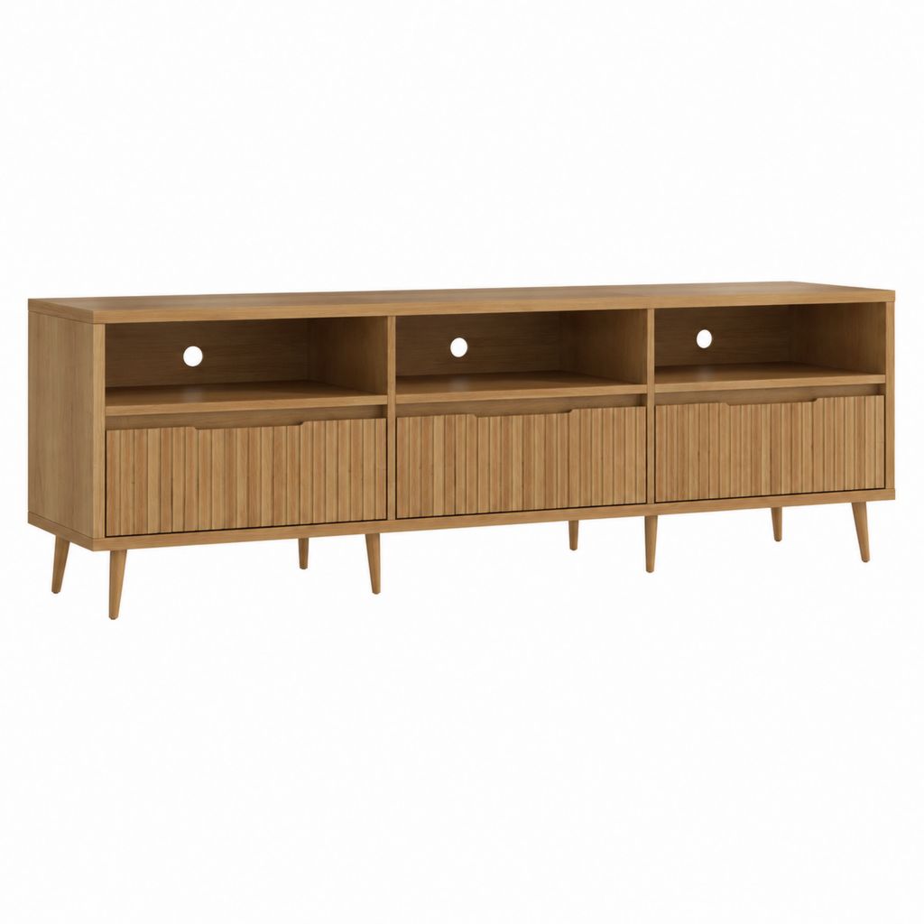 TV-Lowboard Fernsehtisch Naturbraun MDF mit Eichenfurnier rechteckig 180 x 40 x 70 cm