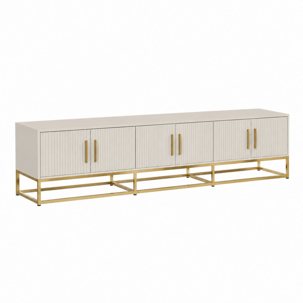 TV-Lowboard Weiß MDF Stahl Rechteckig 200 x 40 x 55 cm mit 6 Türen