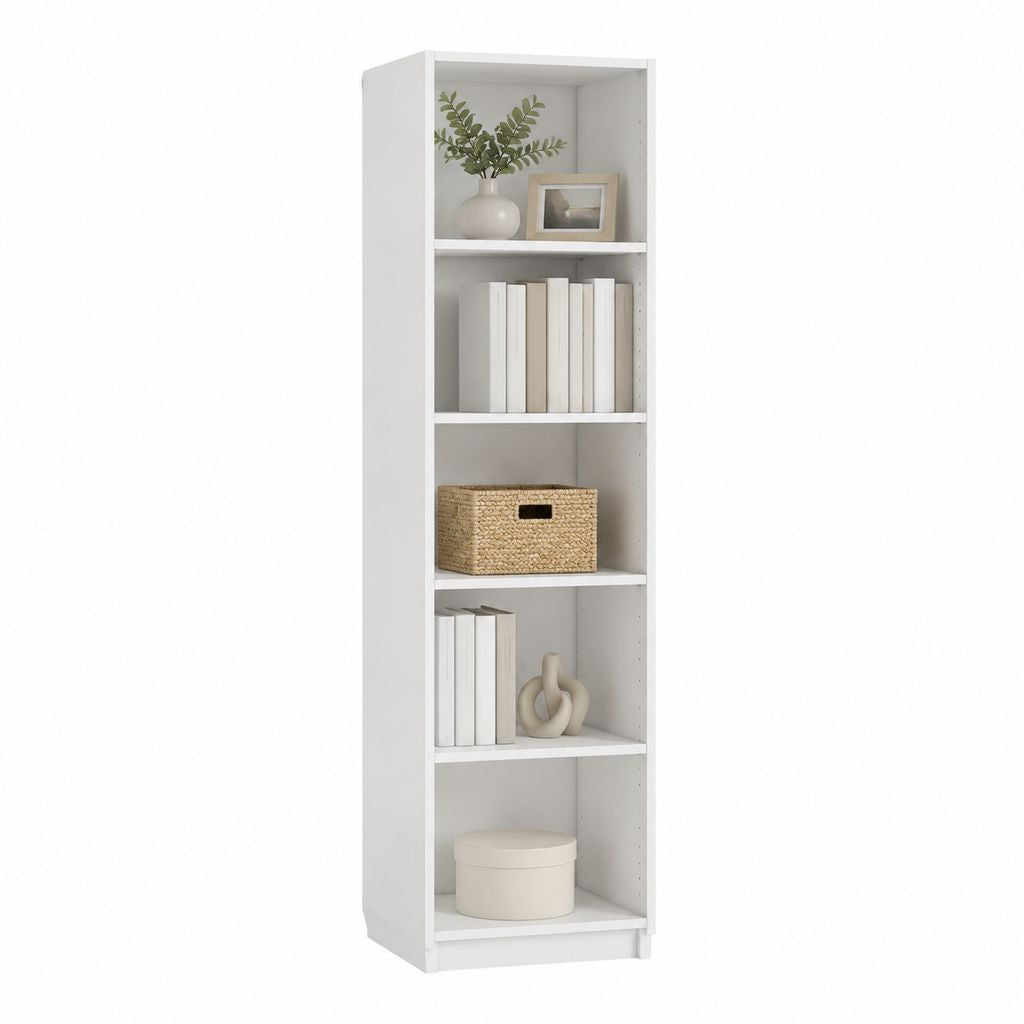Bücherregal Weiß aus melaminbeschichteter Spanplatte 40 x 30 x 180 cm mit 5 offenen Fächern