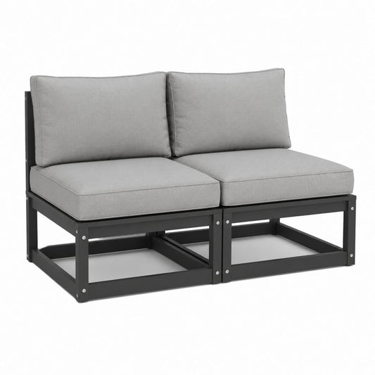 2-teiliges Gartensofa Grau aus pulverbeschichtetem Stahl mit Polyesterkissen 120 x 70 x 63 cm