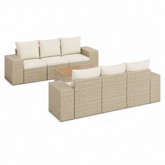 Gartenlounge Set Beige aus PE-Rattan mit 2 Dreisitzer-Sofas und Couchtisch 210 x 80 x 70 cm