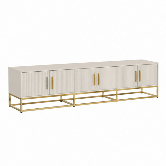 TV-Lowboard Weiß MDF Stahl Rechteckig 200 x 40 x 55 cm mit 6 Türen