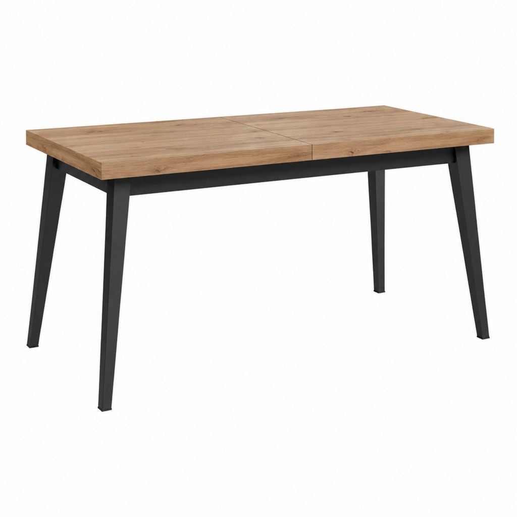 Ausziehbarer Esstisch Eichefarben Schwarz Spanplatte Stahl rechteckig 160-200 x 90 x 75 cm