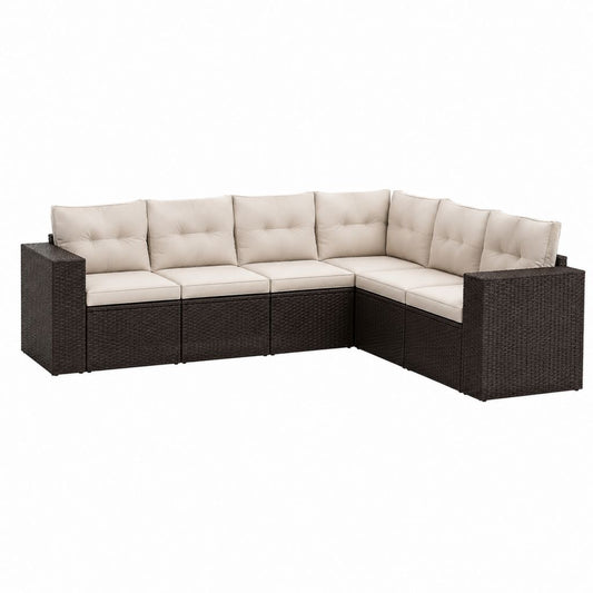 Garten Ecksofa 5-teilig Dunkelbraun Creme PE-Rattan Polyester 280 x 140 x 65 cm