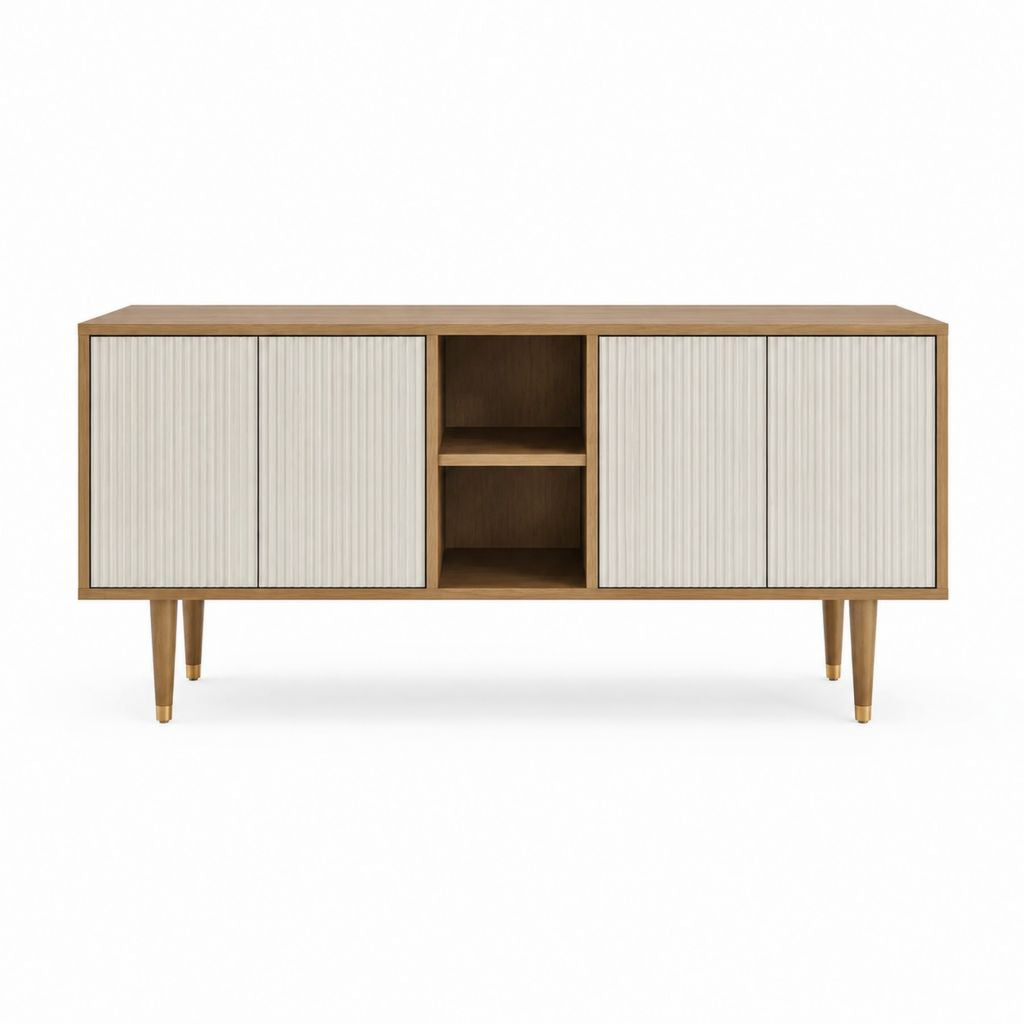 TV-Schrank Naturweiß aus MDF mit Eichenholzdekor rechteckig 160 x 40 x 75 cm