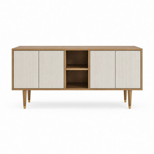 TV-Schrank Naturweiß aus MDF mit Eichenholzdekor rechteckig 160 x 40 x 75 cm