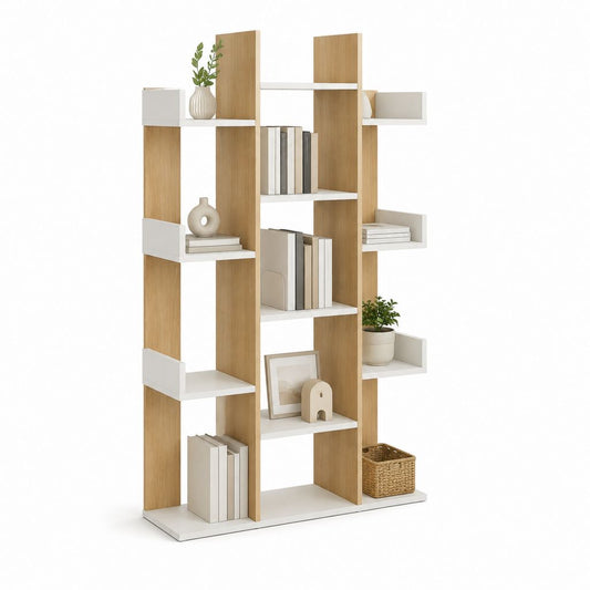 Bücherregal Raumteiler Weiß Eicheoptik aus melaminbeschichteter Spanplatte 120 x 30 x 180 cm
