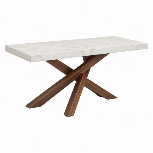 Esstisch rechteckig Weiß Walnuss MDF Marmoroptik 180 x 90 x 75 cm