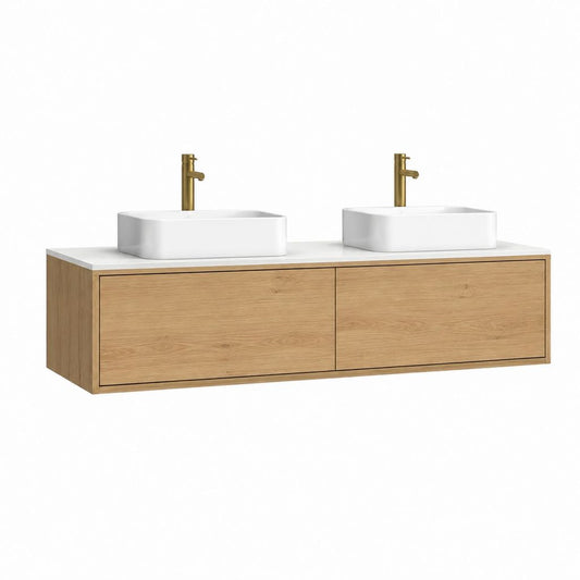 Doppelwaschtischunterschrank mit 2 Aufsatzwaschbecken Eiche natur MDF rechteckig 160 x 46 x 50 cm