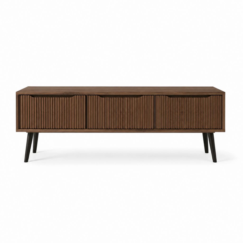 TV-Lowboard mit 4 Türen dunkelbraun aus MDF mit Walnussfurnier rechteckig 180 x 40 x 60 cm