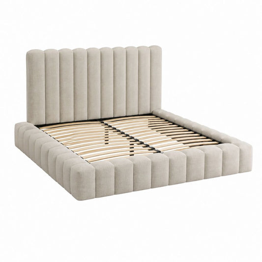Polsterbett Doppelbett Beige mit Polyesterbezug und Lattenrost 180 x 200 cm