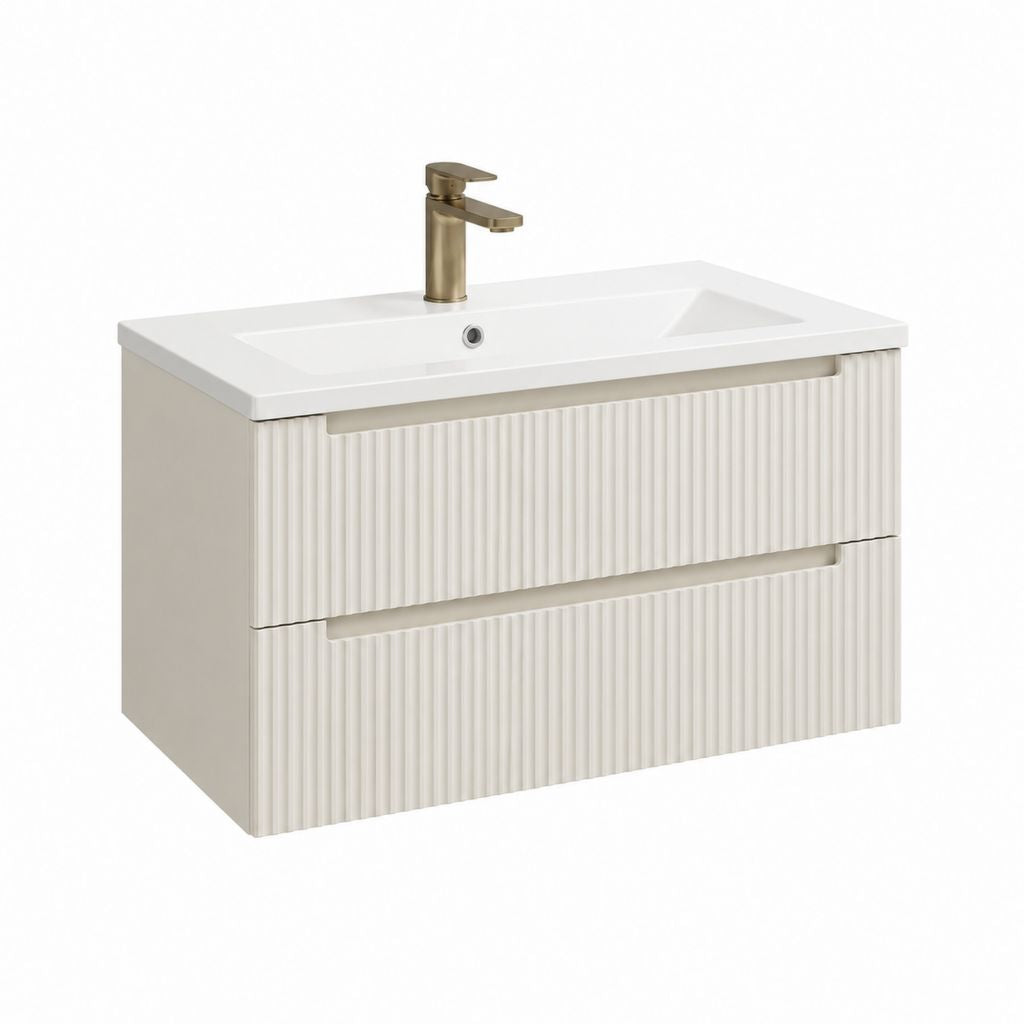 Waschtischunterschrank Set Cremeweiß MDF mit Keramikwaschbecken rechteckig 80 x 46 x 55 cm