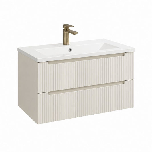 Waschtischunterschrank Set Cremeweiß MDF mit Keramikwaschbecken rechteckig 80 x 46 x 55 cm