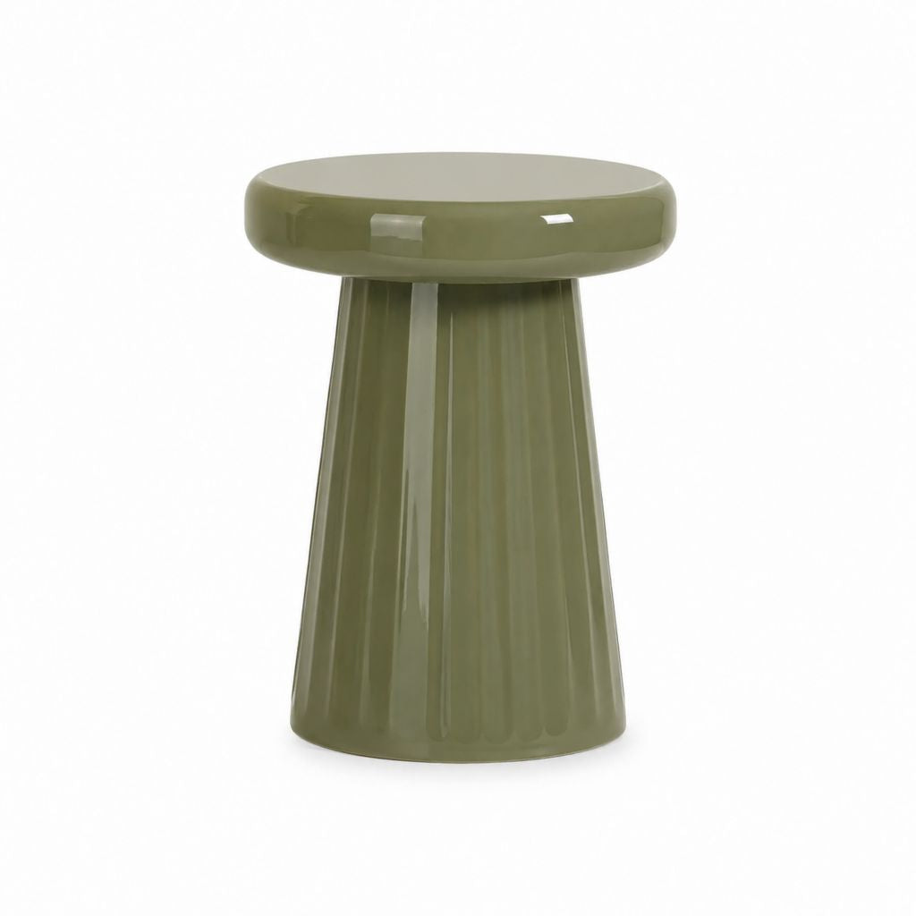 Beistelltisch Olivgrün glasierte Keramik rund 40 x 45 cm